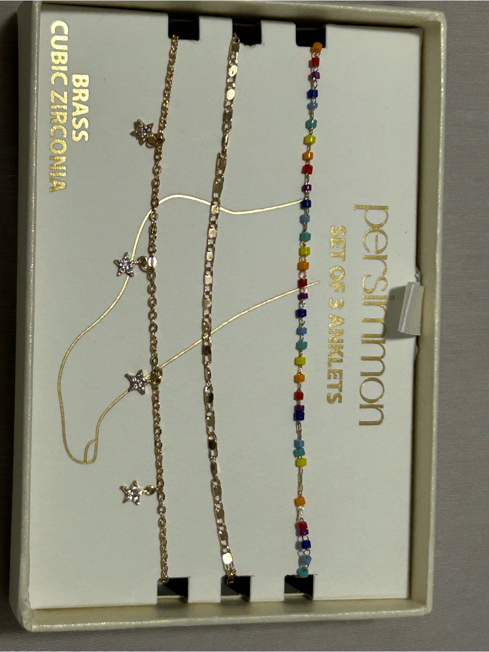 Gold and Multi-Color Anklet Set - 3 Piece Women’s Jewelry